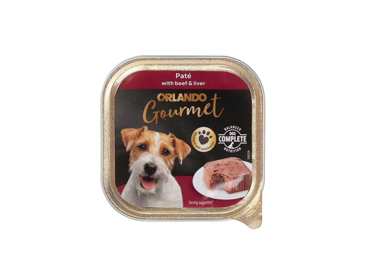 Κονσέρβα τροφής για σκύλους Orlando Gourmet με Τζάκ Ράσελ Τεριέ.