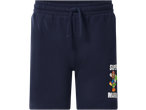 Kids' navy sweatshorts with a Super Mario and Yoshi graphic on the right leg.