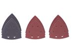 Three stacks of triangular sanding sheets in black and red colors.