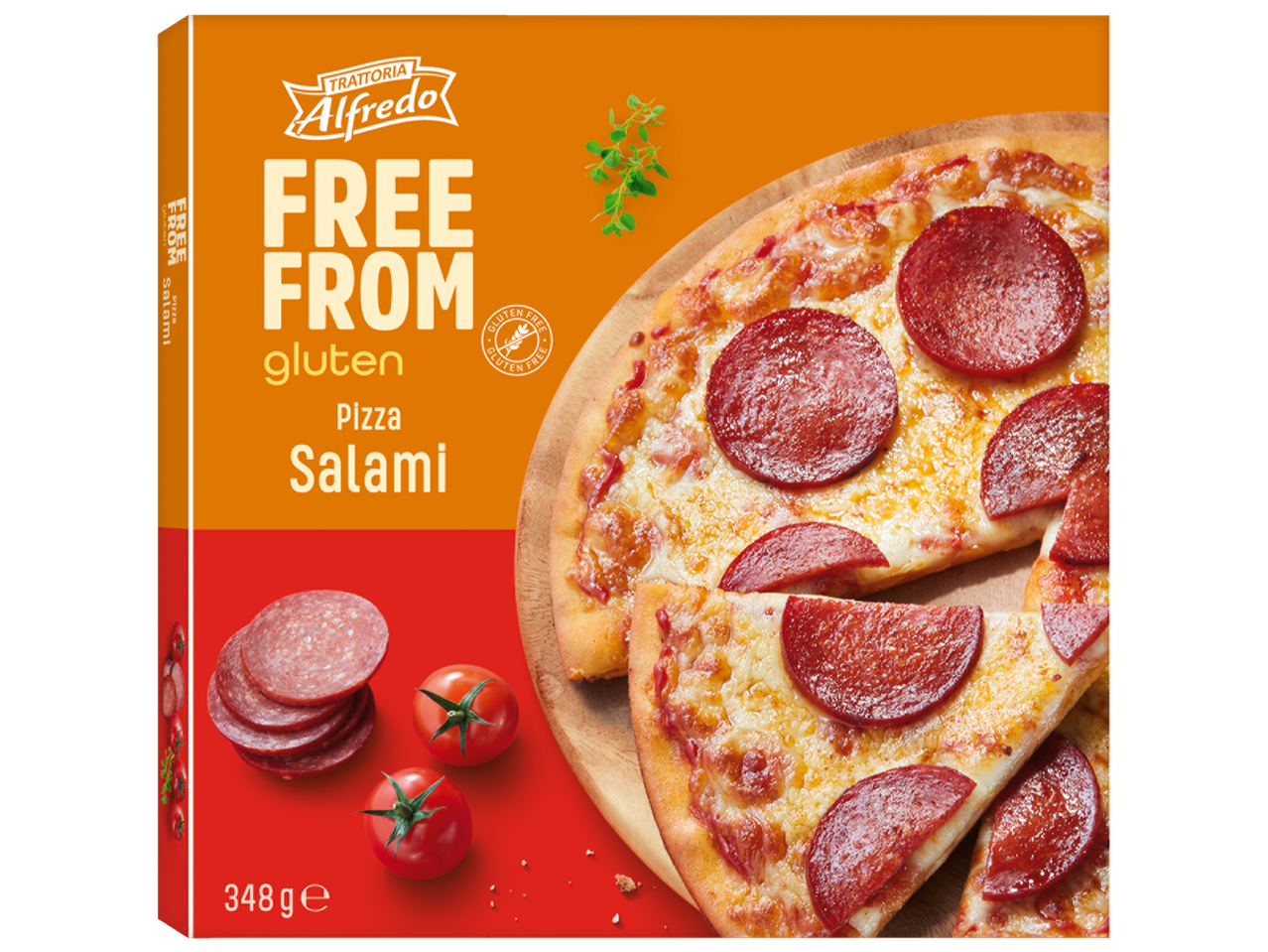 Trattoria Alfredo gluténmentes szalámi pizza.