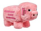 Pink plush toy pig with pixelated features, resembling a video game character.
