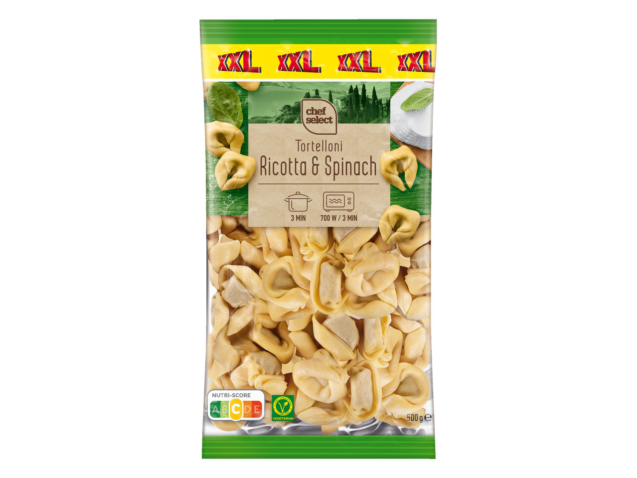 Chef Select XXL tortelini su ricotta ir špinatais, 500g.