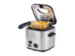SilverCrest deep fryer with a basket of golden french fries, lid open.