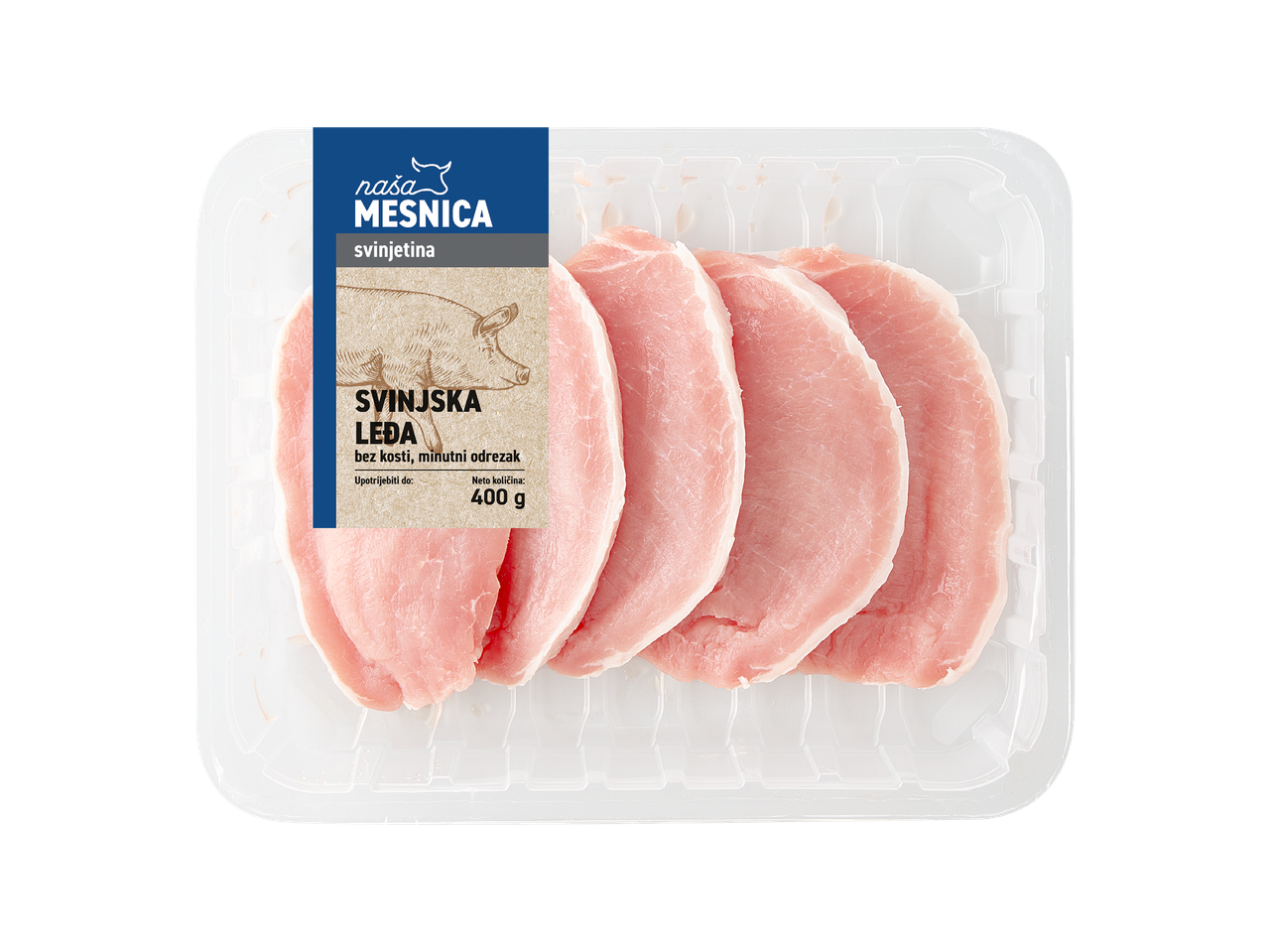 Pakiranje svinjskih leđa bez kosti, minutni odrezak, 400 g.