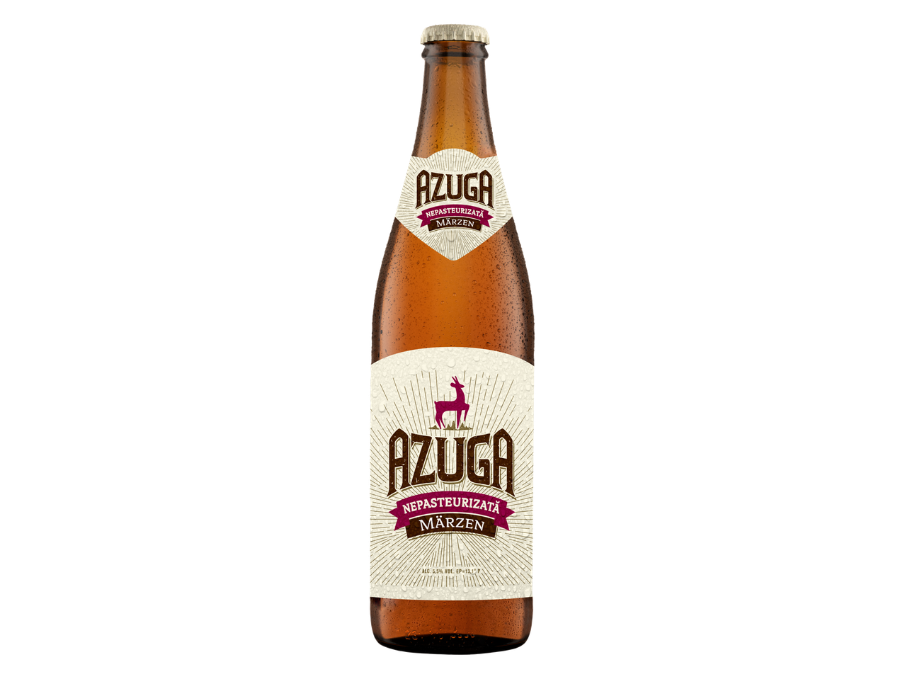 Sticla de bere Azuga Märzen nepasteurizată.