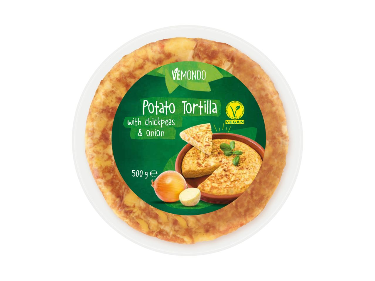 Vegane Kartoffel-Tortilla von Vemondo mit Kichererbsen und Zwiebeln (500g).
