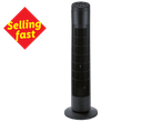 Black tower fan with a red 'Selling fast' label.