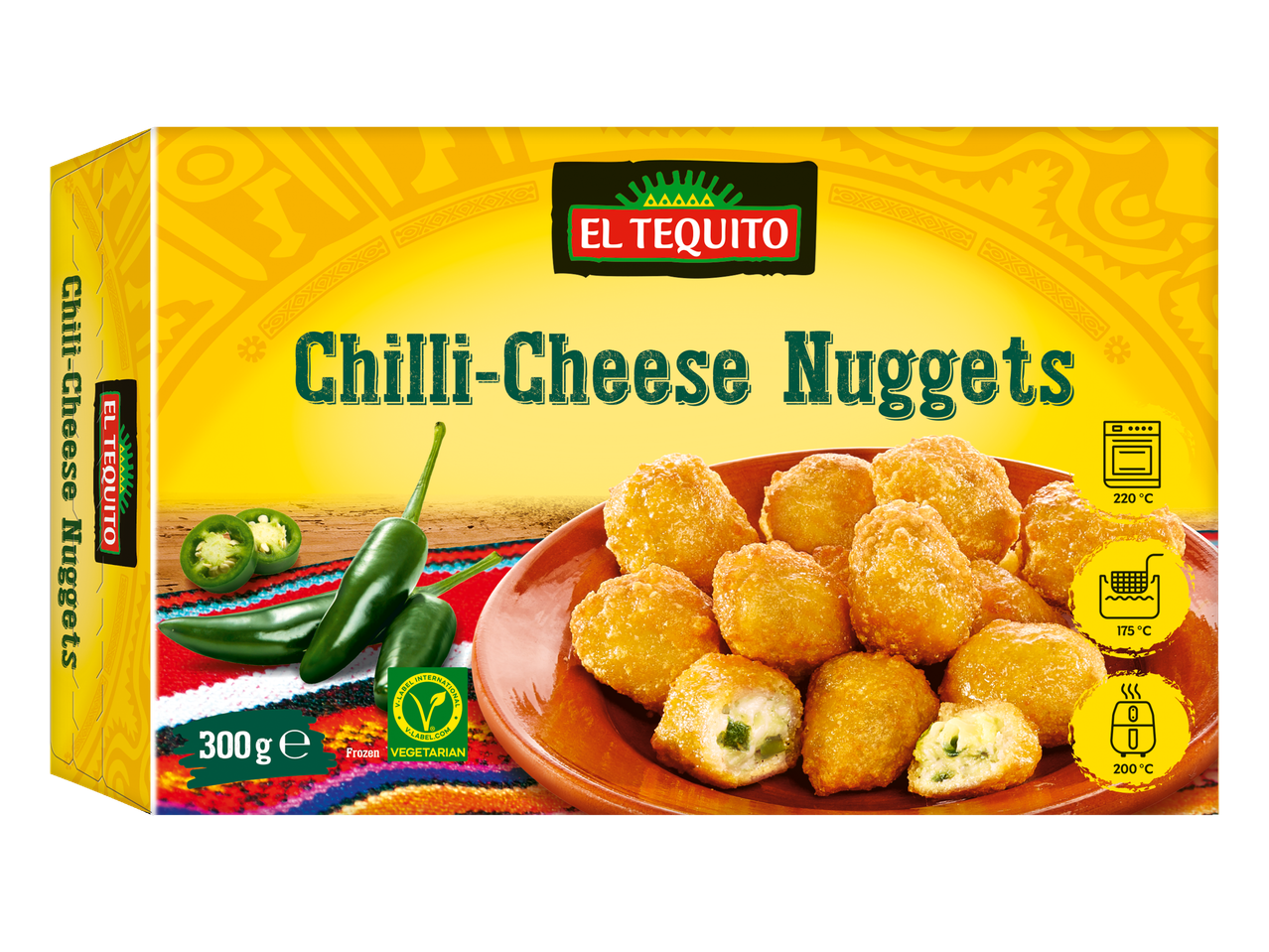 El Tequito Chili-Kaas Nuggets: bevroren vegetarische nuggets.