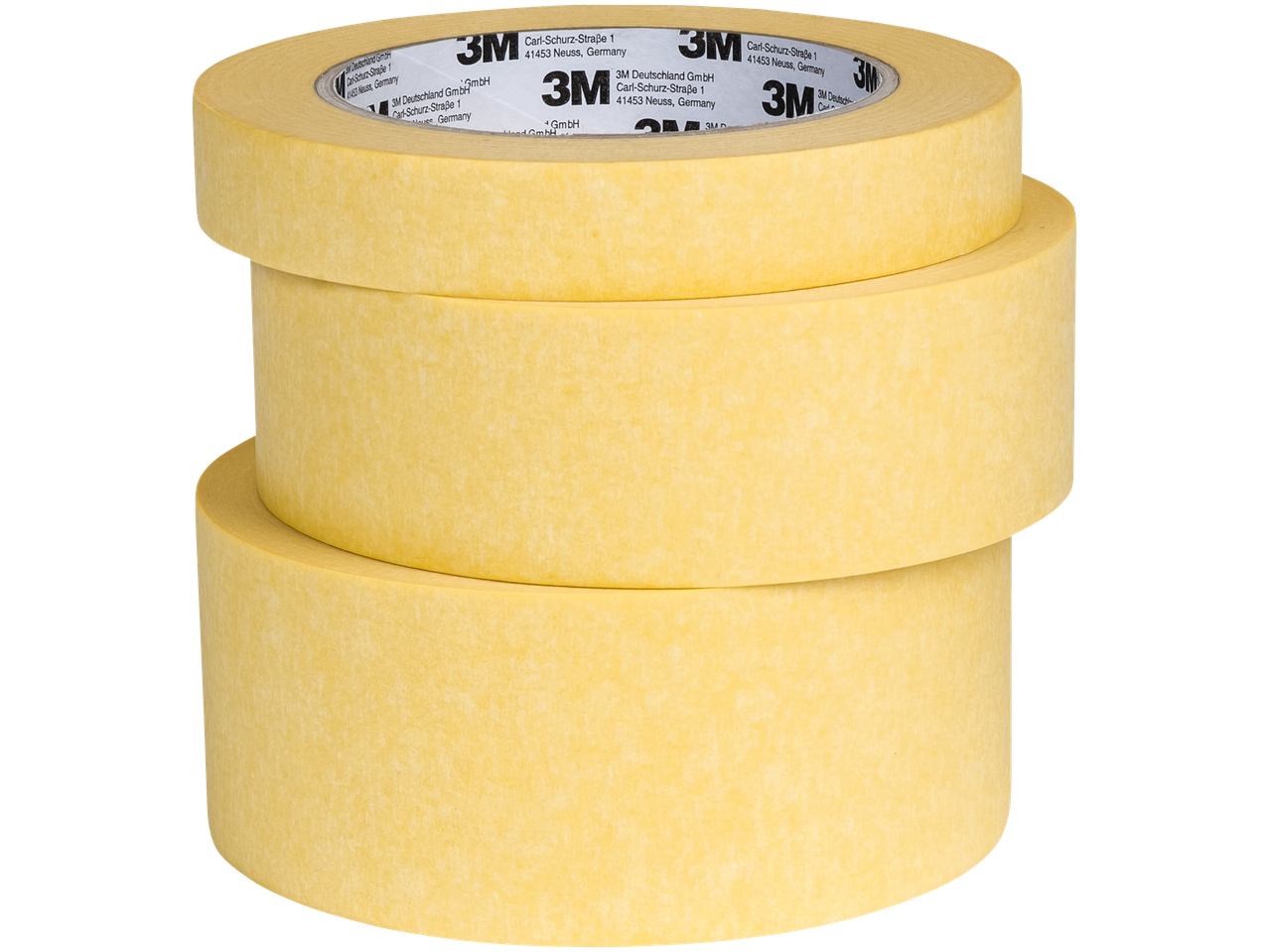 Kolm virnastatud kollast 3M maalriteipi.