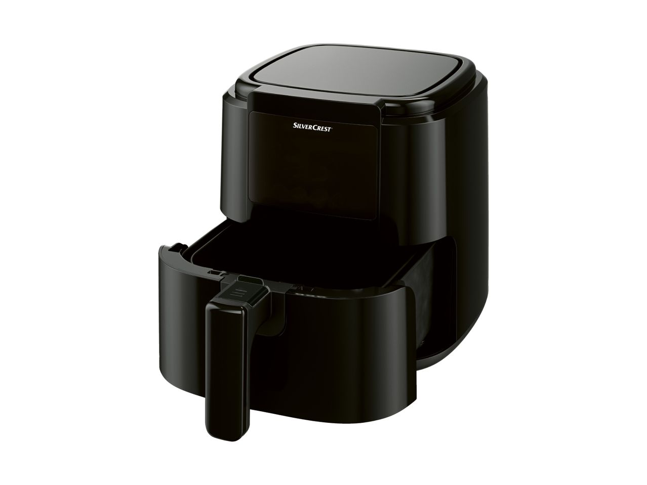 En sort Panasonic airfryer med udtrækkelig kurv.
