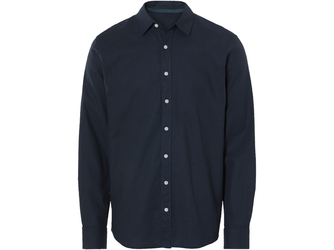 Donkerblauw overhemd met lange mouwen.