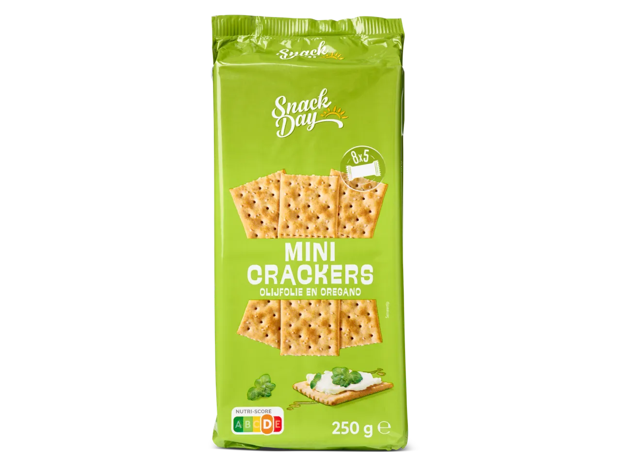 Snack Day: Mini crackers met olijfolie en oregano, 250g.