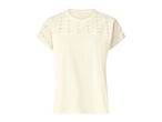 Cream-colored women's t-shirt with short sleeves and embroidered details on the shoulders.