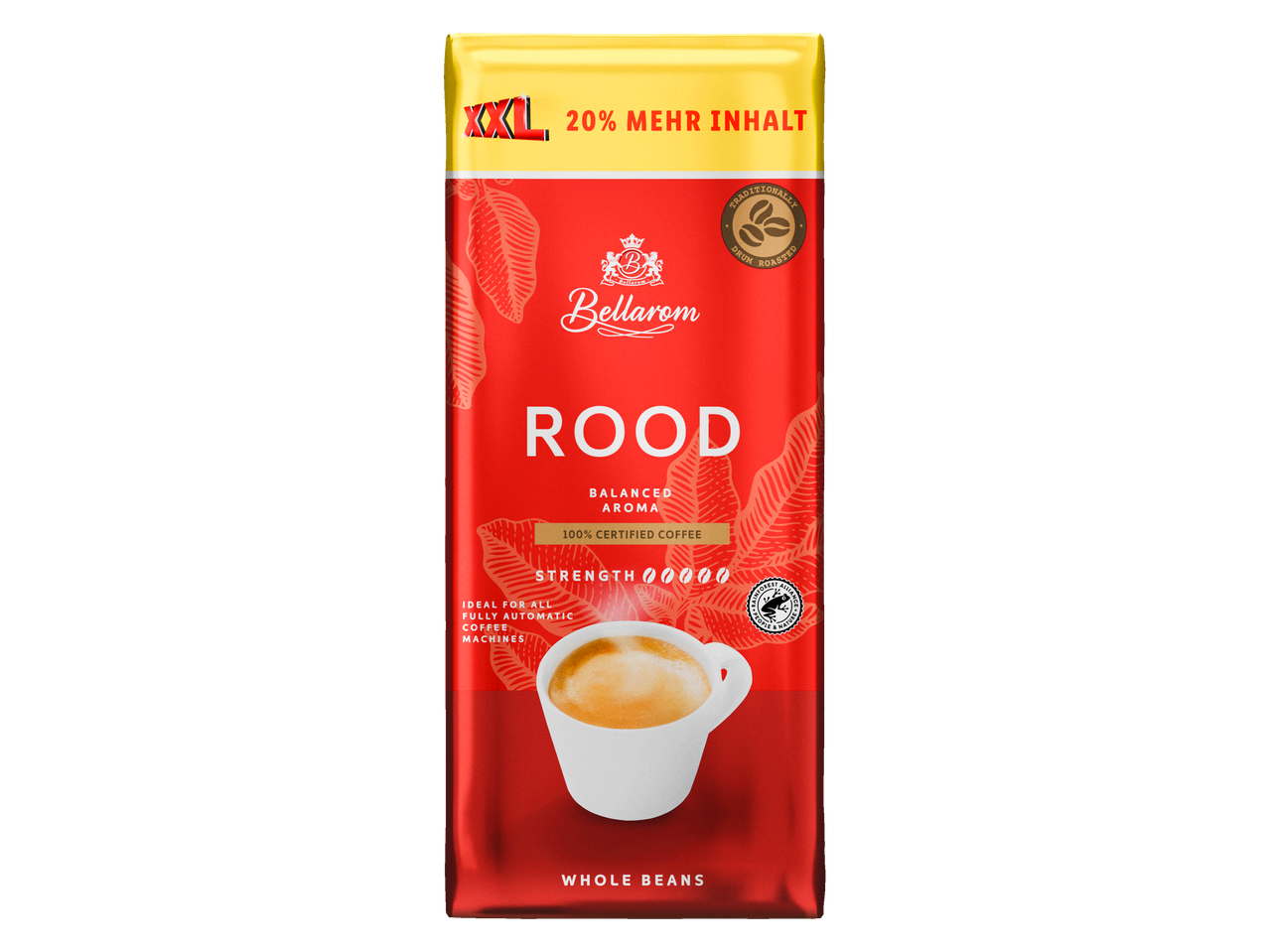 Bellarom Rood XXL koffiebonen, 20% meer inhoud.
