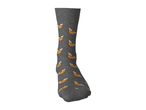 Grey sock featuring a pattern of cute, smiling croissants with angel wings and halos.