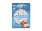 Snack Day Dipmix Holiday pakke med billede af dip, rød peberfrugt og løg.