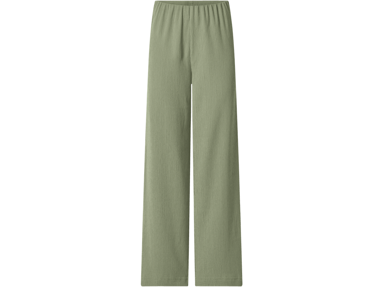 ESMARA ženske svijetlozelene široke hlače s naboranom teksturom.