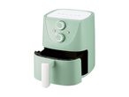 Mintgrøn airfryer med udtrækkelig skuffe og kontrolknapper.