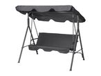 Dark grey garden swing chair with a canopy, isolated on a white background.