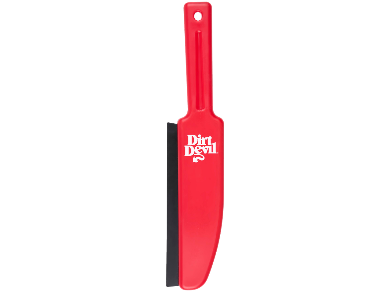 Brosse de nettoyage de voiture rouge DIRT DEVIL avec raclette en caoutchouc noir.