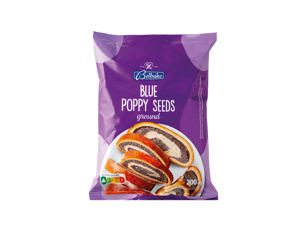 Belbake mljeveni plavi mak u pakiranju od 200 g s Nutri-Score oznakom.