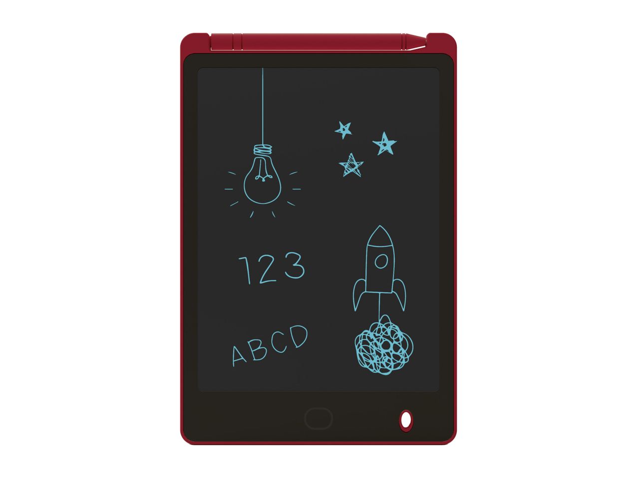Black and white LCD drawing tablet with a red frame.