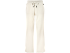 Cream-colored sweatpants with a drawstring waist and a small black logo on the right hip.