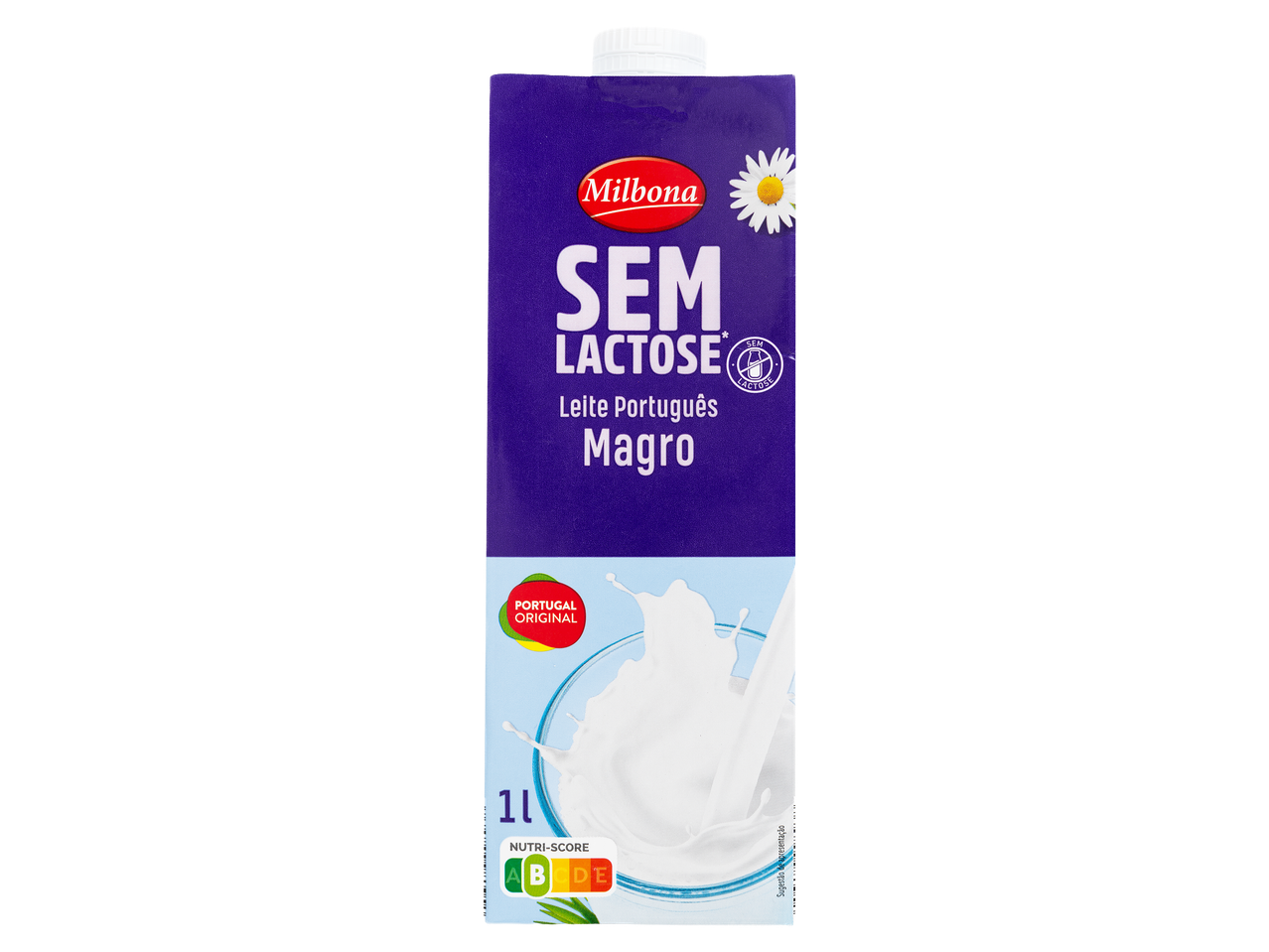 Leite magro sem lactose de origem portuguesa, com Nutri-Score B.