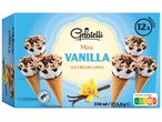 Кутия с 12 мини сладоледи във фунийка Gelatelli, ванилия.