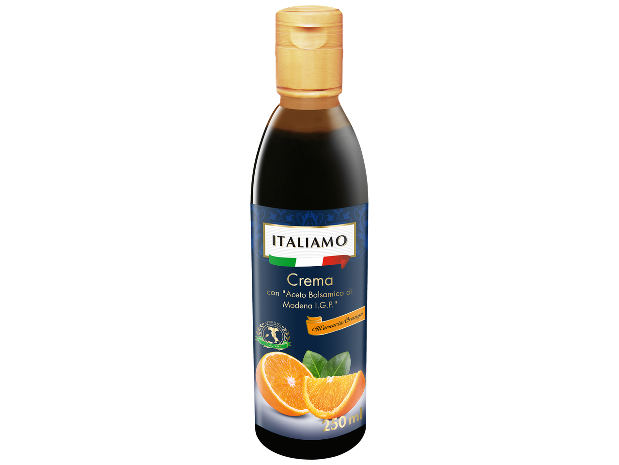 Bouteille de crème balsamique à l'orange de 250 ml.
