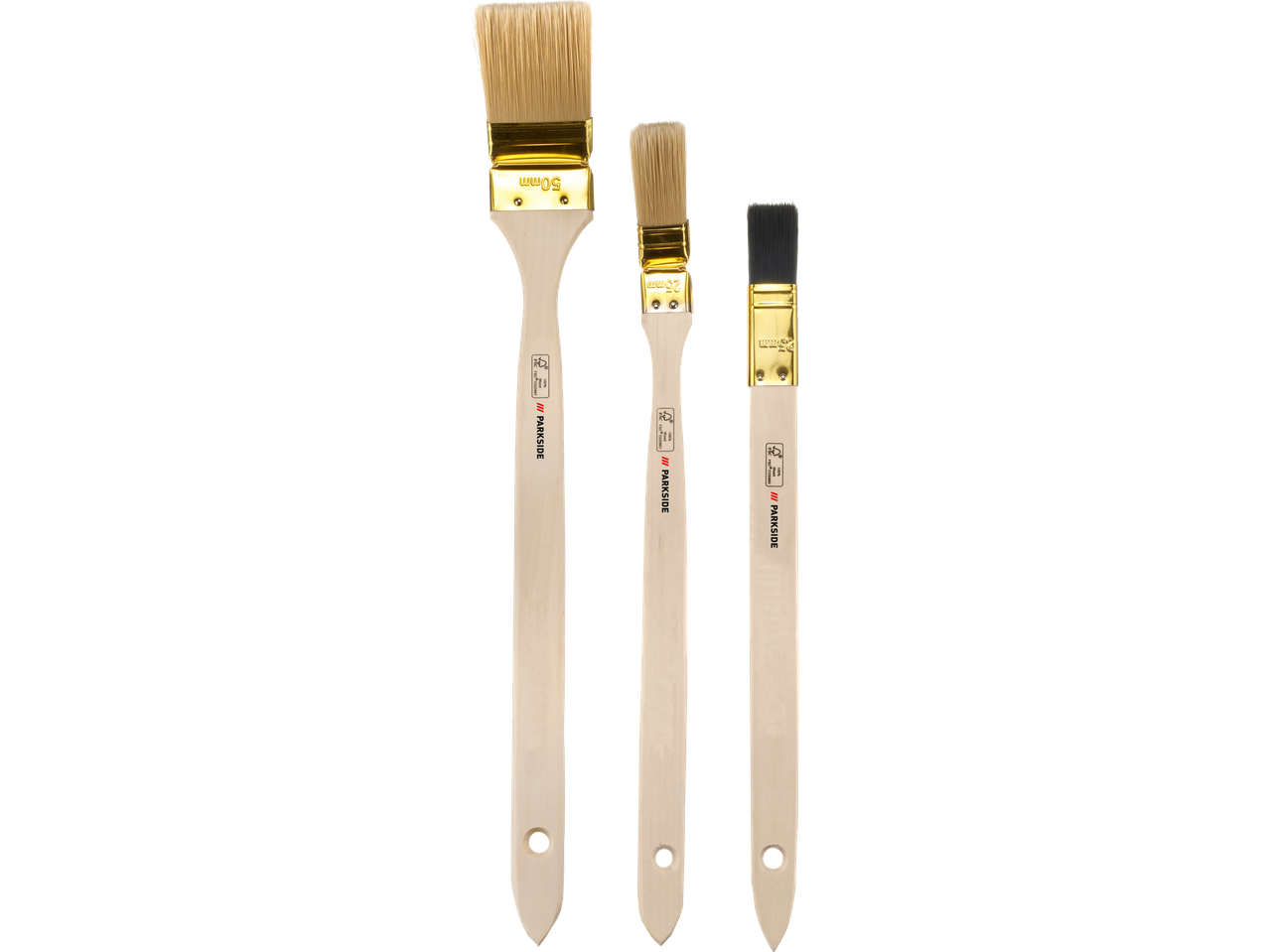 Parkside paint brushes: 50mm, 25mm, and 12mm.