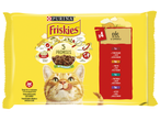 Опаковка котешка храна с 4 вкуса, обещания за качество и щастлива котка.