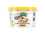Maribel 100% glotnus žemės riešutų kremas indelyje, su Nutri-Score A ir Lietuvos gamintojo ženklu.