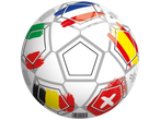 Bola de futebol JOHN com bandeiras de países europeus e designs de pinceladas.