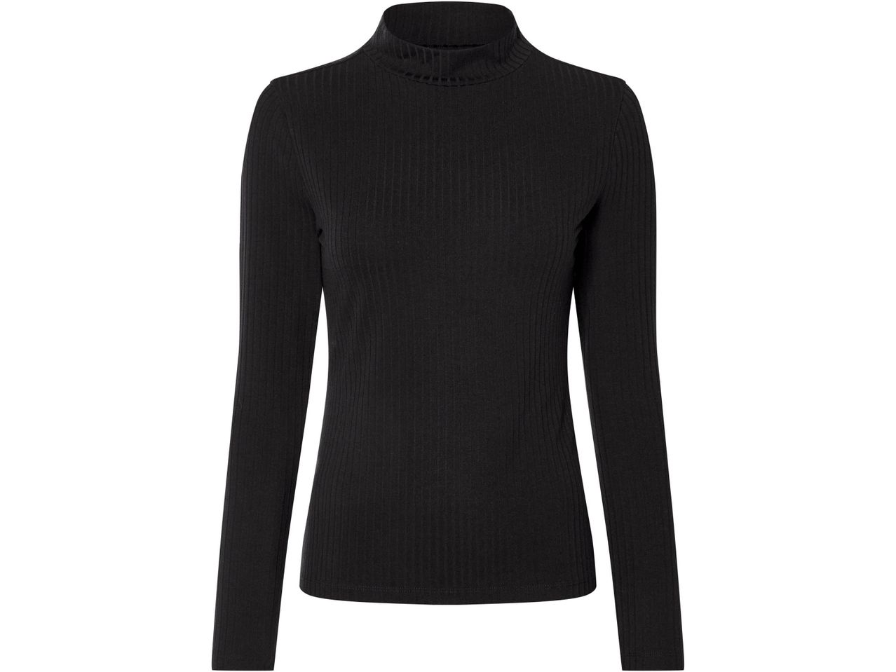 Black ribbed long-sleeve turtleneck top.