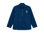 Blaue Fleecejacke für Kinder mit Reißverschluss und Stehkragen.