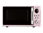 Pink SilverCrest microwave oven with a digital display showing 14:00