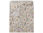 Conjunto de roupa de cama em cetim LIVARNO com estampado floral sobre fundo bege.