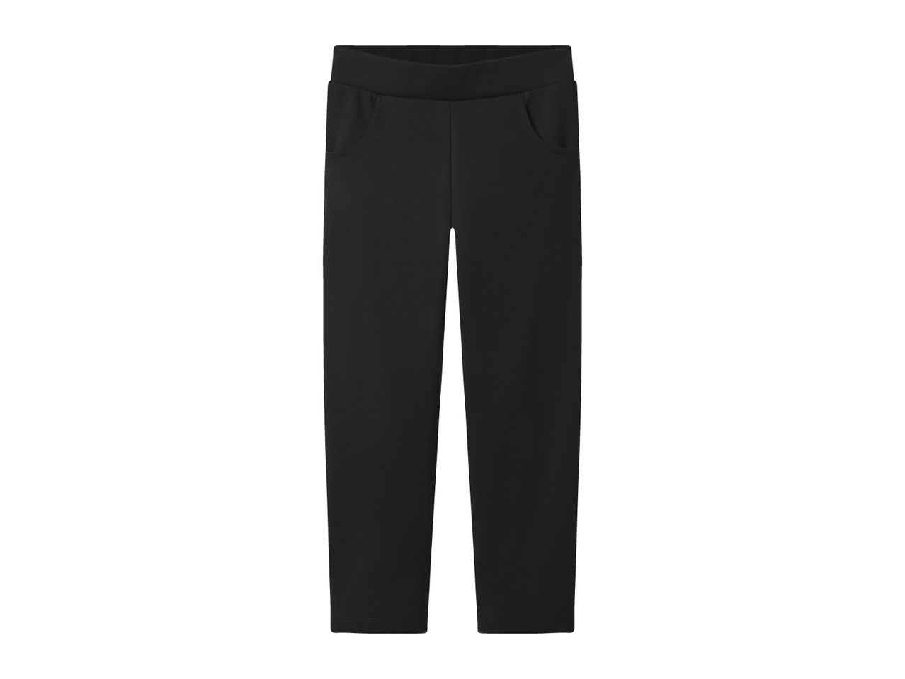 Black children's sweatpants with an elastic waistband and side pockets.