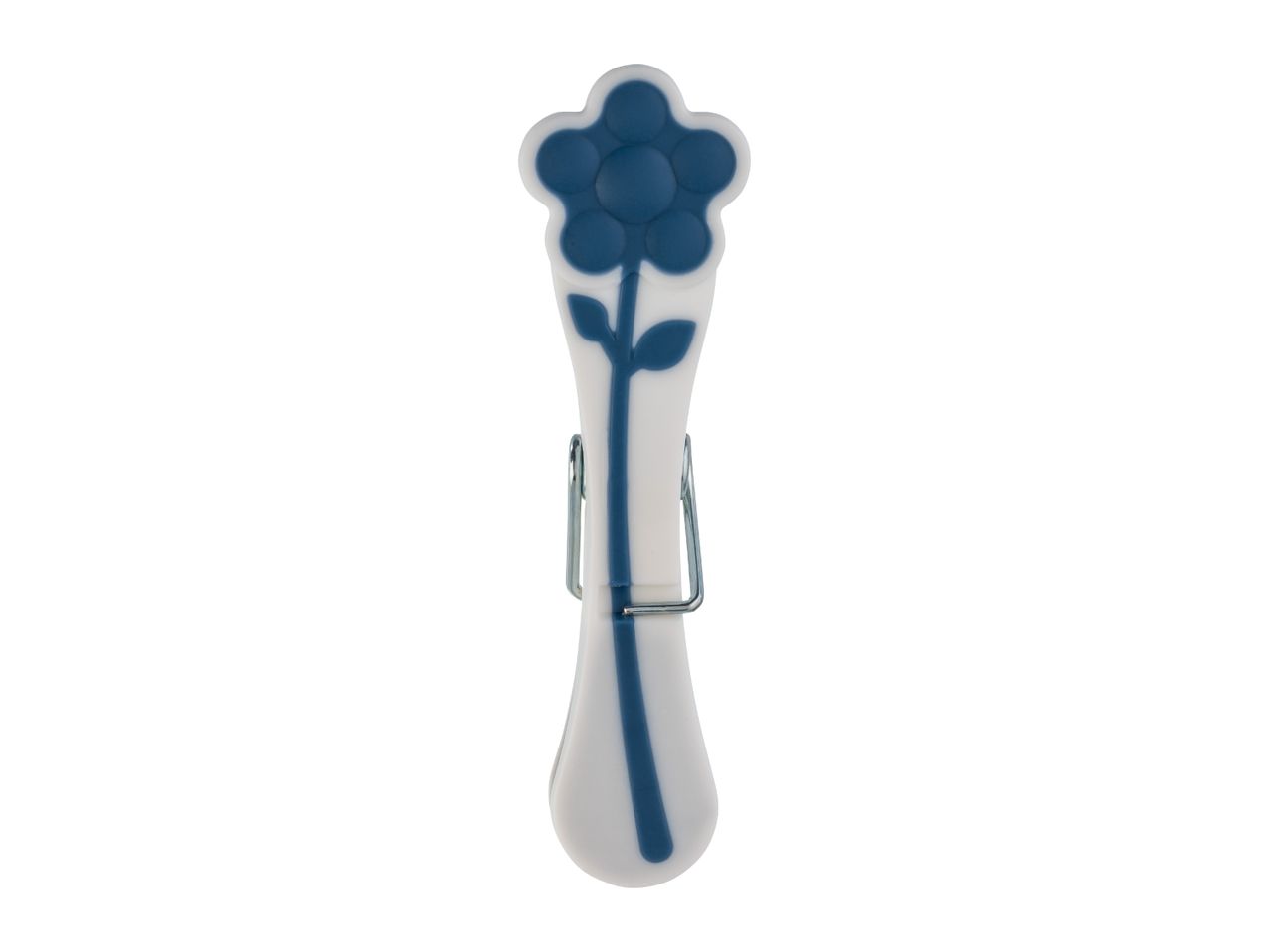 White clothes peg with a blue flower design