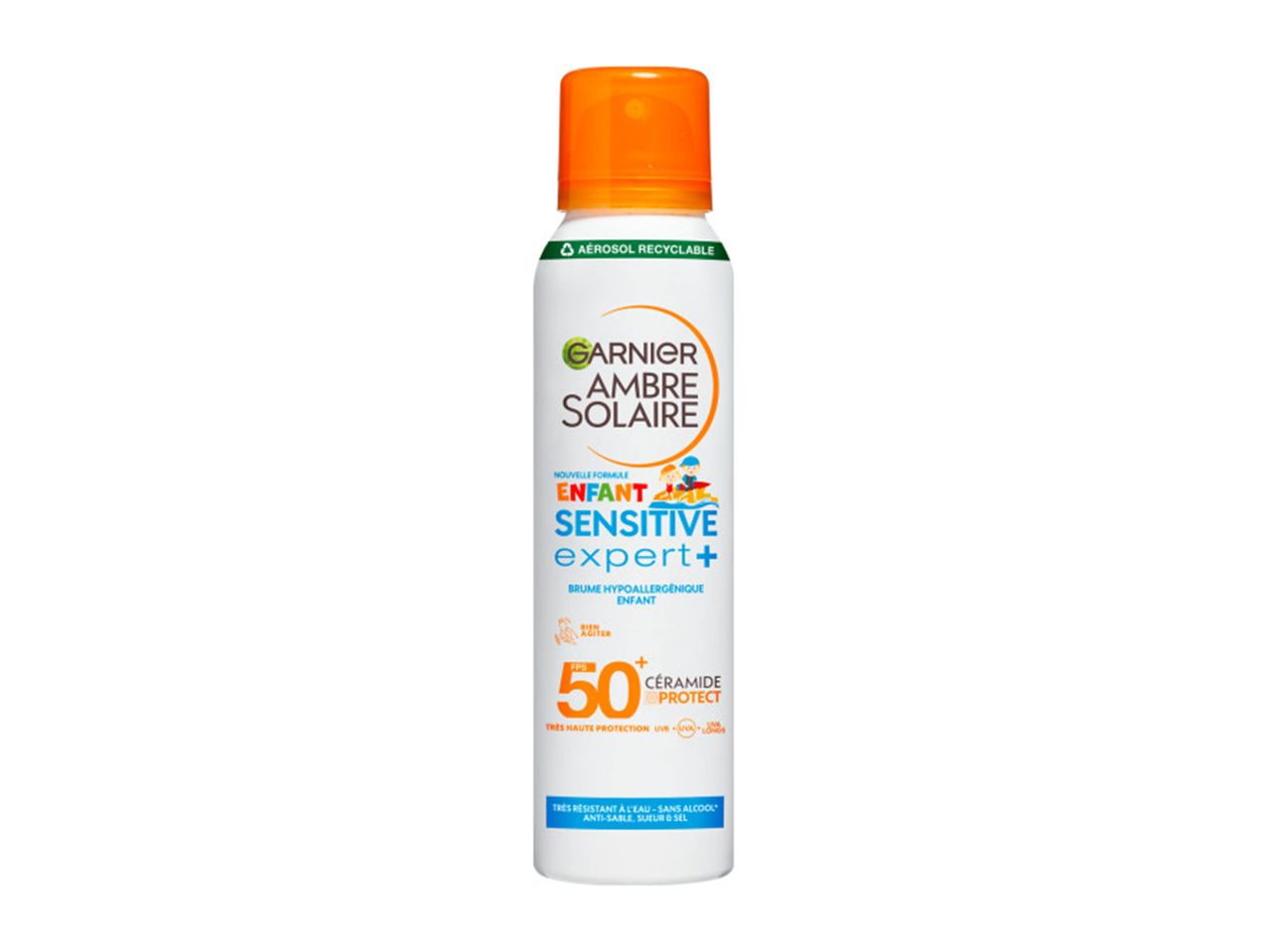 Spray solaire Garnier Ambre Solaire enfant SPF 50 à la ceramide.