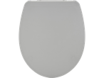A light gray toilet seat with a closed lid, viewed from above.