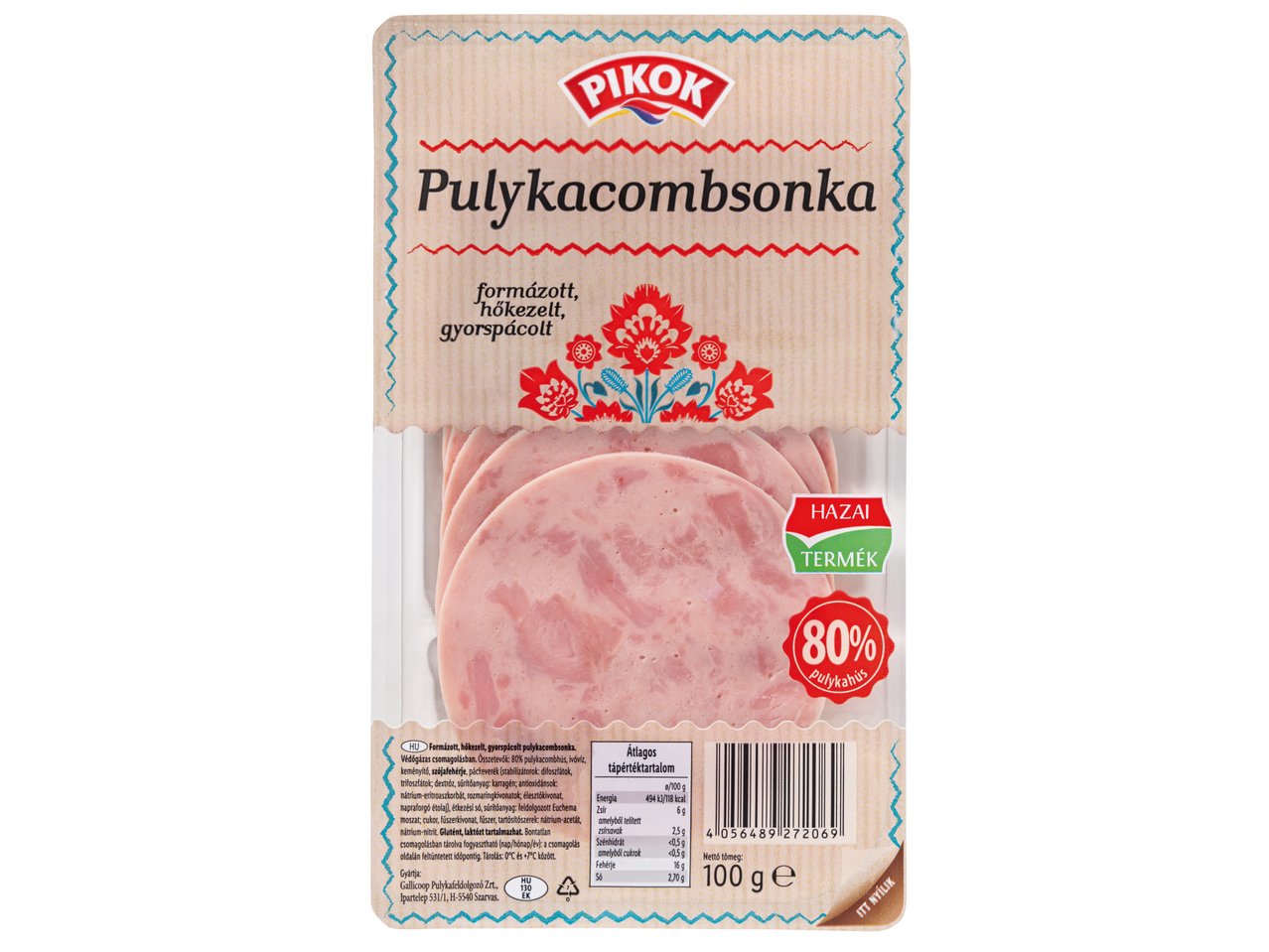 Pikok pulykasonka: szeletelt főtt sonka, hagyományos magyar stílusban.