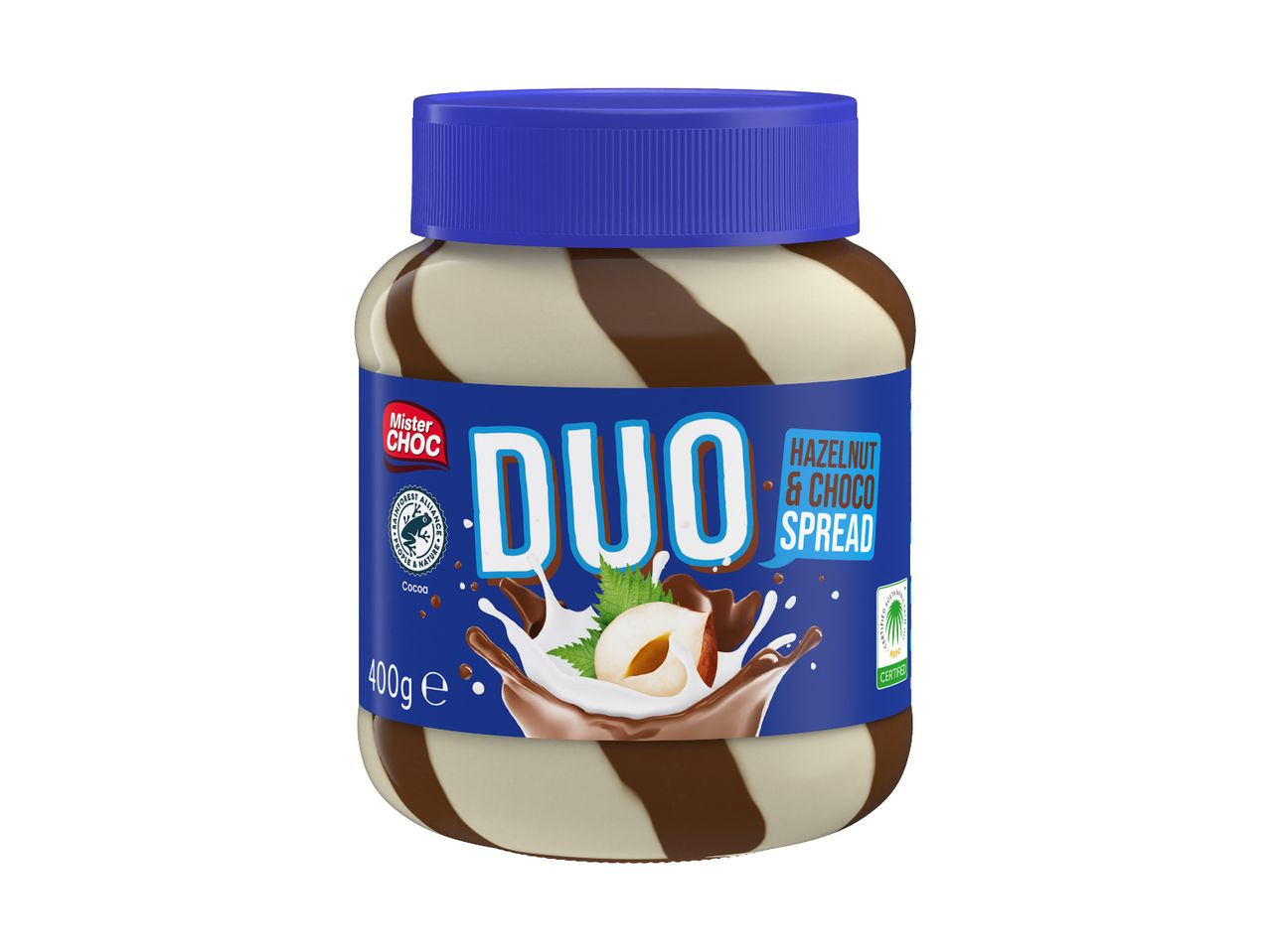 Duo hazelnut and chocolate spread jar, 400g.