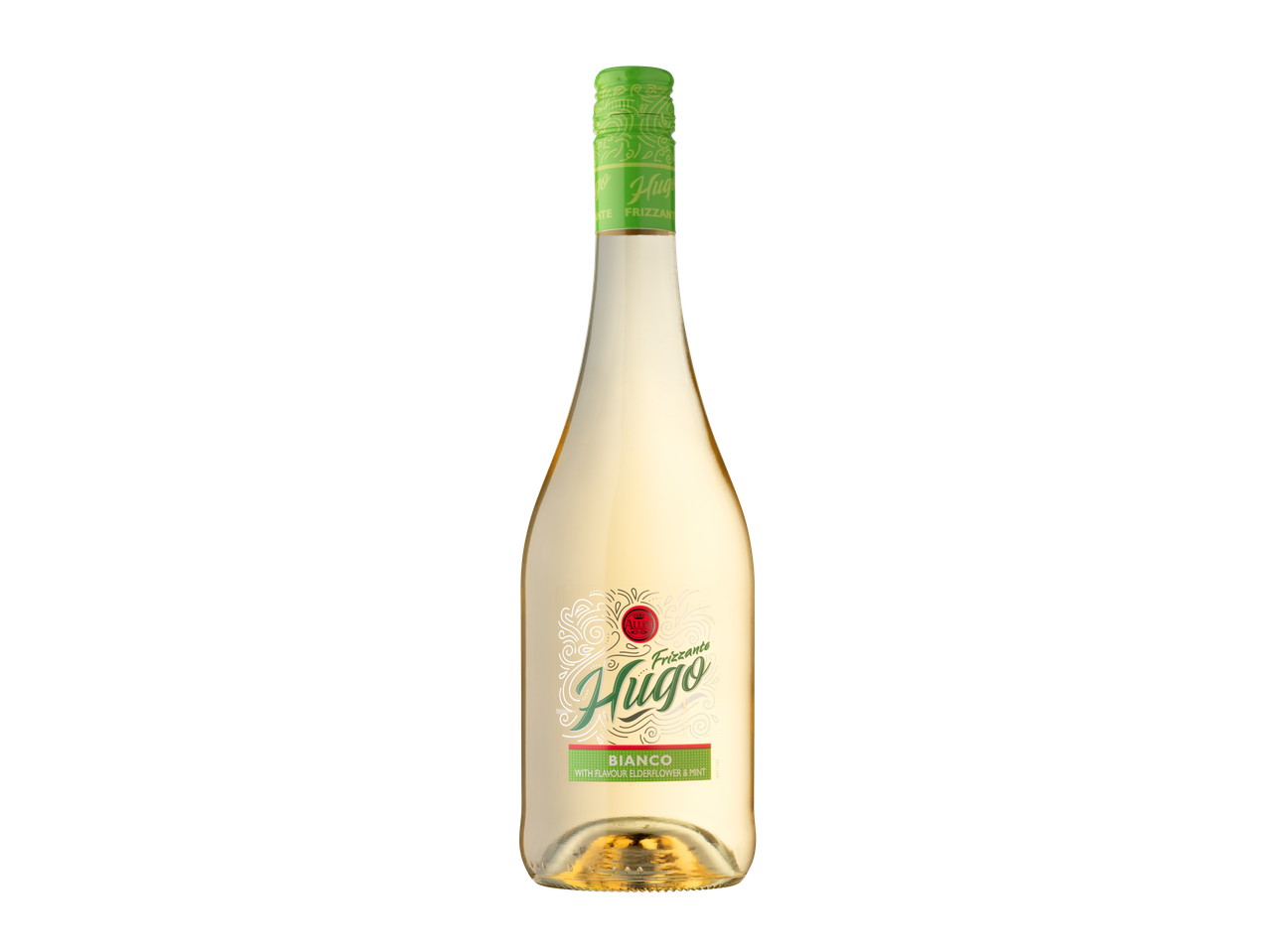 O sticlă de Hugo Frizzante Bianco Allini cu aromă de soc și mentă.