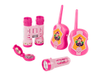Pink Paw Patrol binoculars, walkie-talkies, and flashlight for girls.