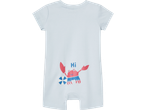 Svijetloplavi baby romper s motivom raka i lopte za plažu.