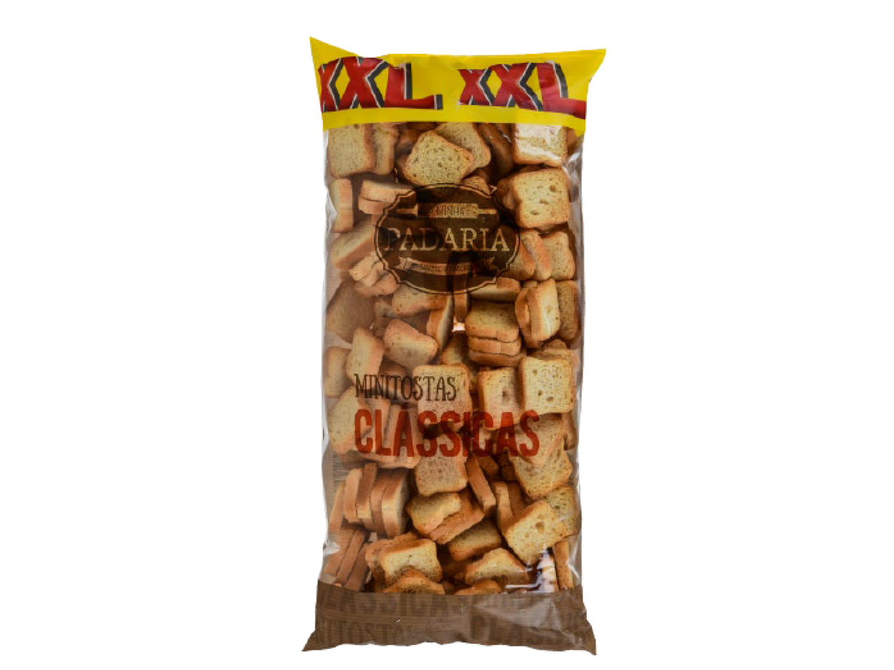 Saco de tostas clássicas, com a inscrição 'XXL' na parte superior.