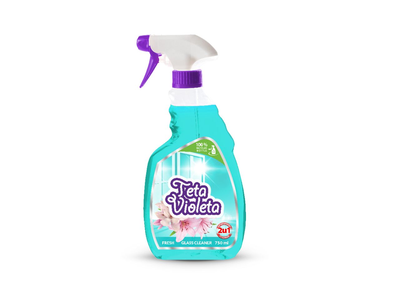 Čistač stakala Teta Violeta u boci od 750 ml.