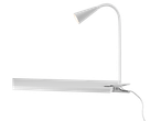 Бяла настолна лампа с щипка.